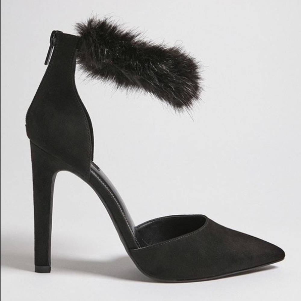 Faux Fur Ankle Strap Heels